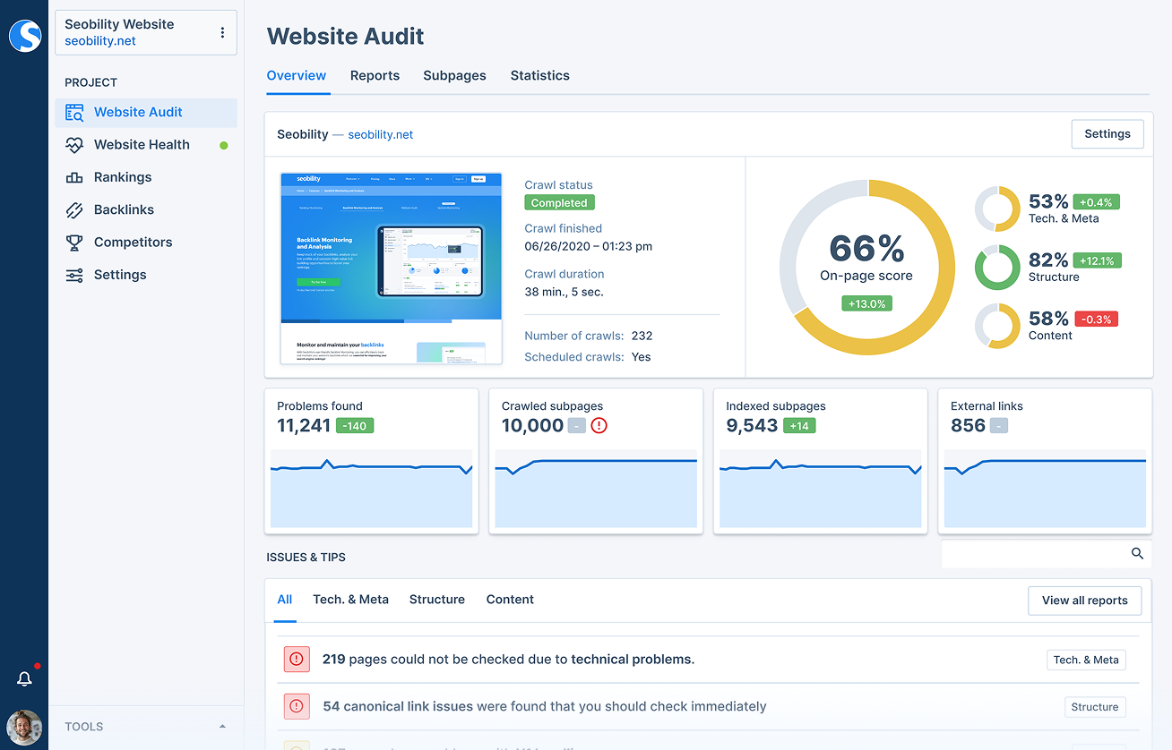 Seobility: the best free seo tool